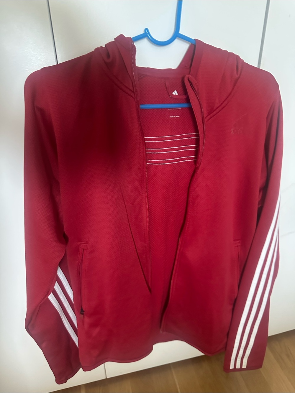 adidas Red Zip Hoodie with White Accent